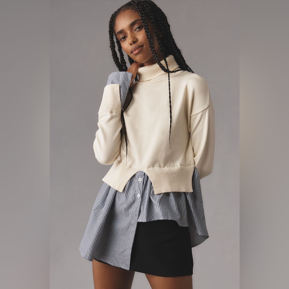 Anthropologie Maeve Cream Asymmetrical Split Turtleneck Sweater - NWT
